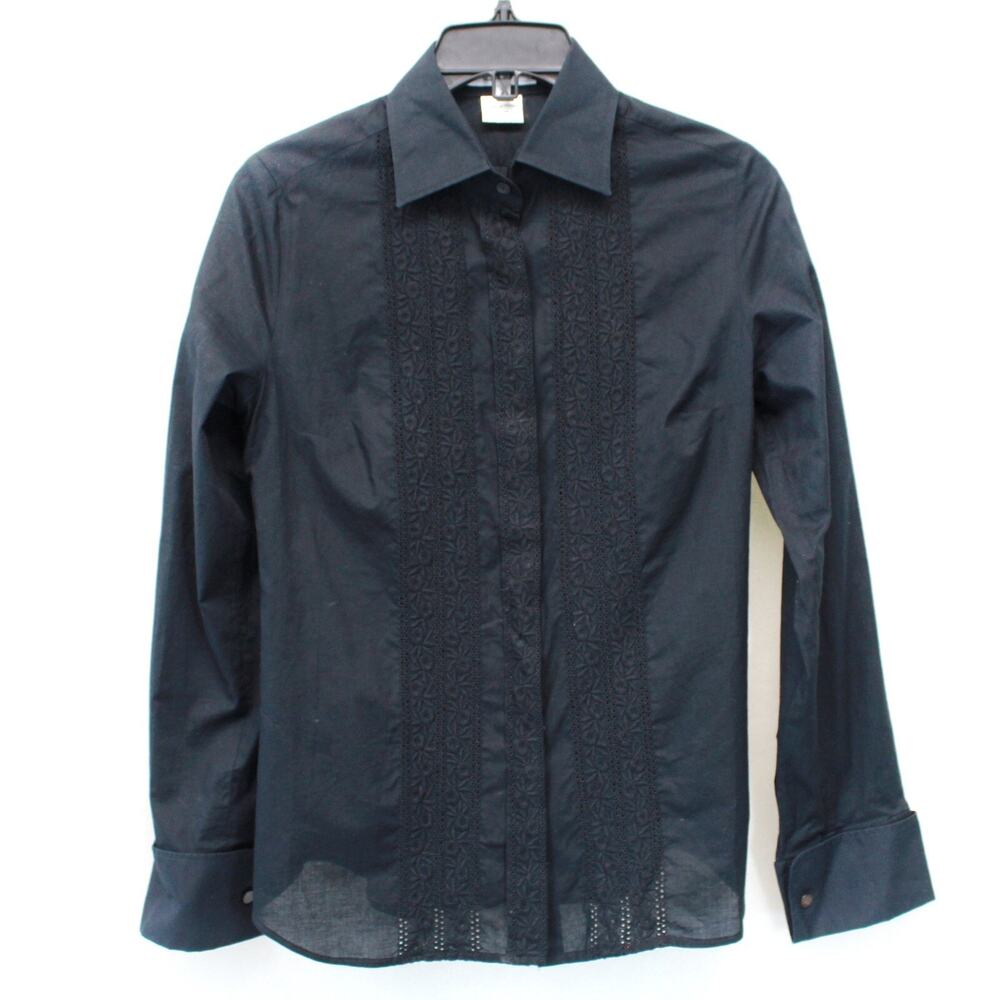 Paul & Joe black embroidered button up goth shirt cuffs size 2 Made in France